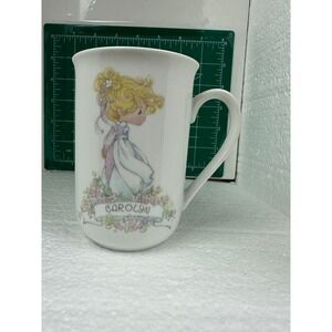 Precious Moments Carolyn Mug 1990 Enesco Girl Blonde Hair Flowers Gift